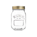 Clear Kilner jar with a gold lid on a white background