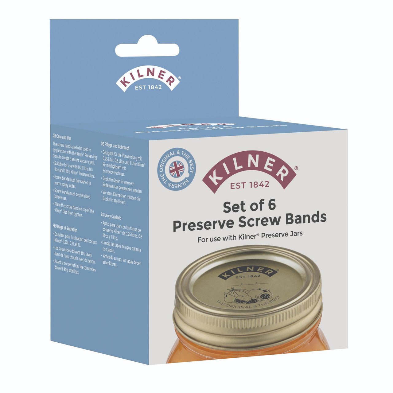 Kilner preserve screw bands packaging on a white background