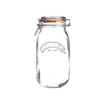 Clear glass jar with a metal clasp on a white background