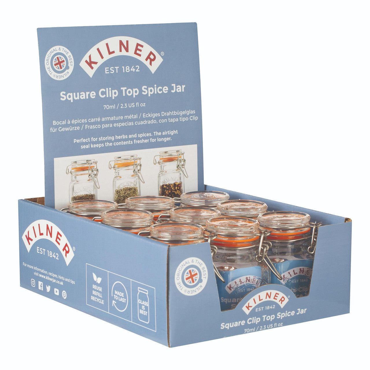 Square Clip Top Spice Jar (CDU of 12), 70ml