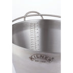 Stainless steel measuring jug with Kilner logo on a white background