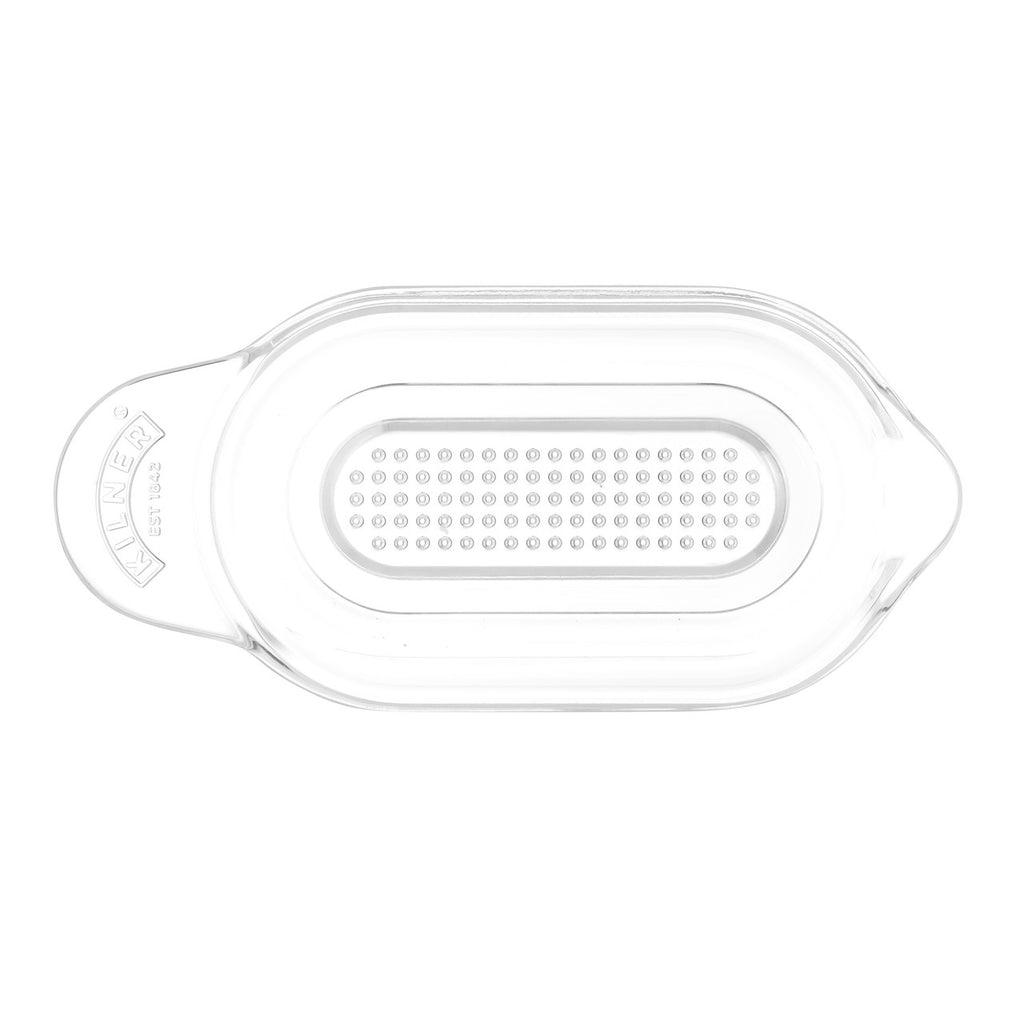 Clear plastic lid with a textured surface on a white background