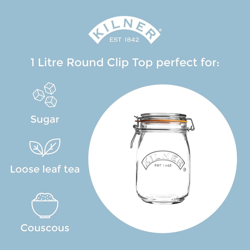 Round Clip Top Jar, 1 Litre