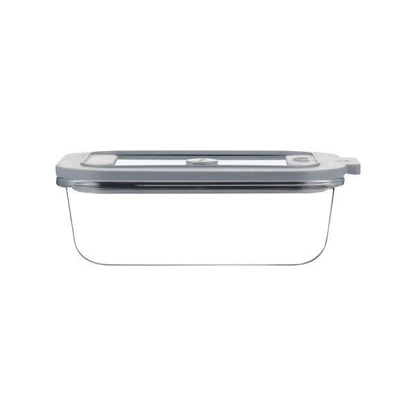 Clear rectangular glass food storage container