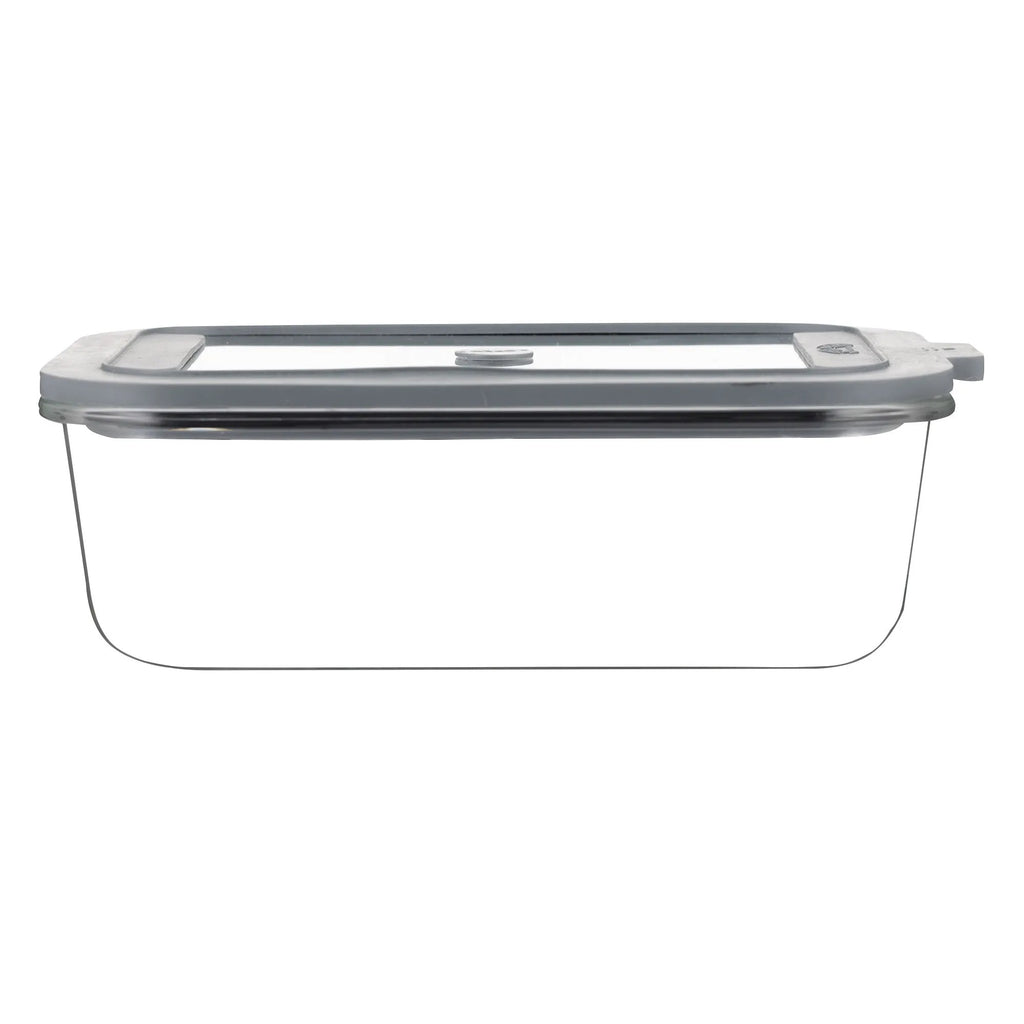 Clear rectangular glass storage container with lid